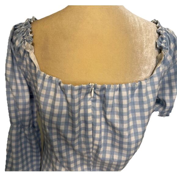 Seven Wonders Blue Gingham Ruched Long Sleeve Dress Size US 12 - Picture 8 of 12